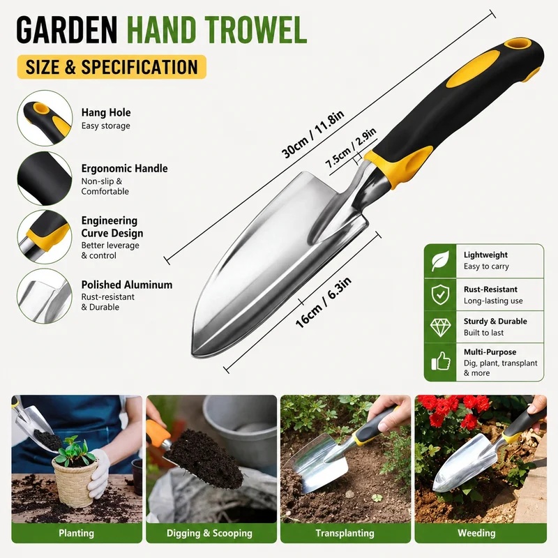 Heavy‑Duty Stainless Steel Han - đánh giá và giá Gardening Tools Trowel